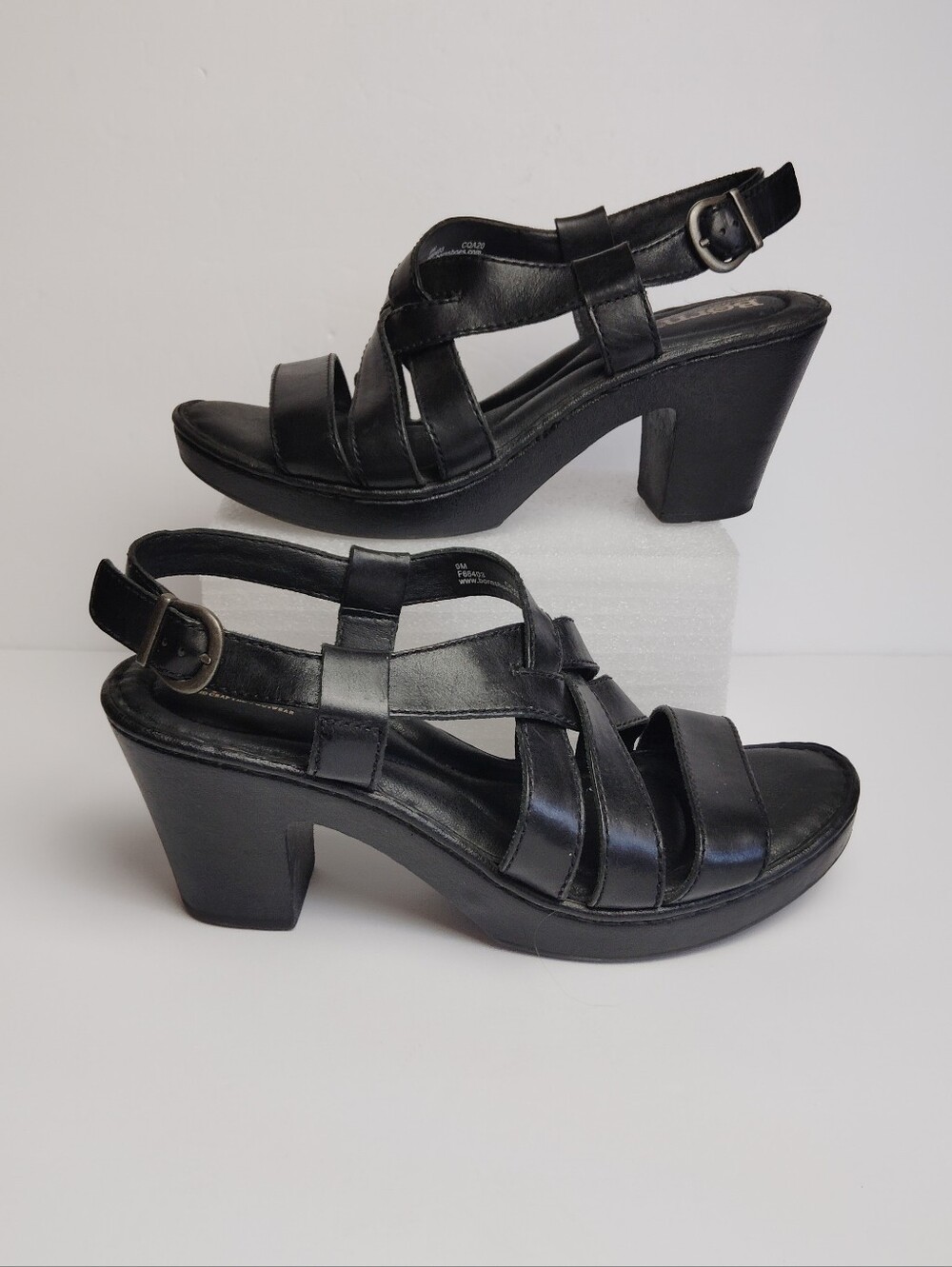 Born Women's Black Leather Woven Strap 2 3/4" Heel Shoes ~ Size 9M